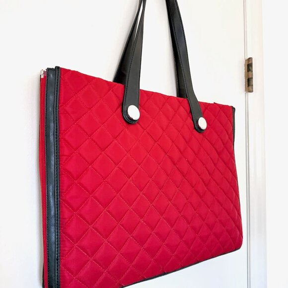 KNOMO MARINA TOTE BAG - RED AND BLACK EXPANDABLE LAPTOP 18" LARGE - Picture 8 of 14